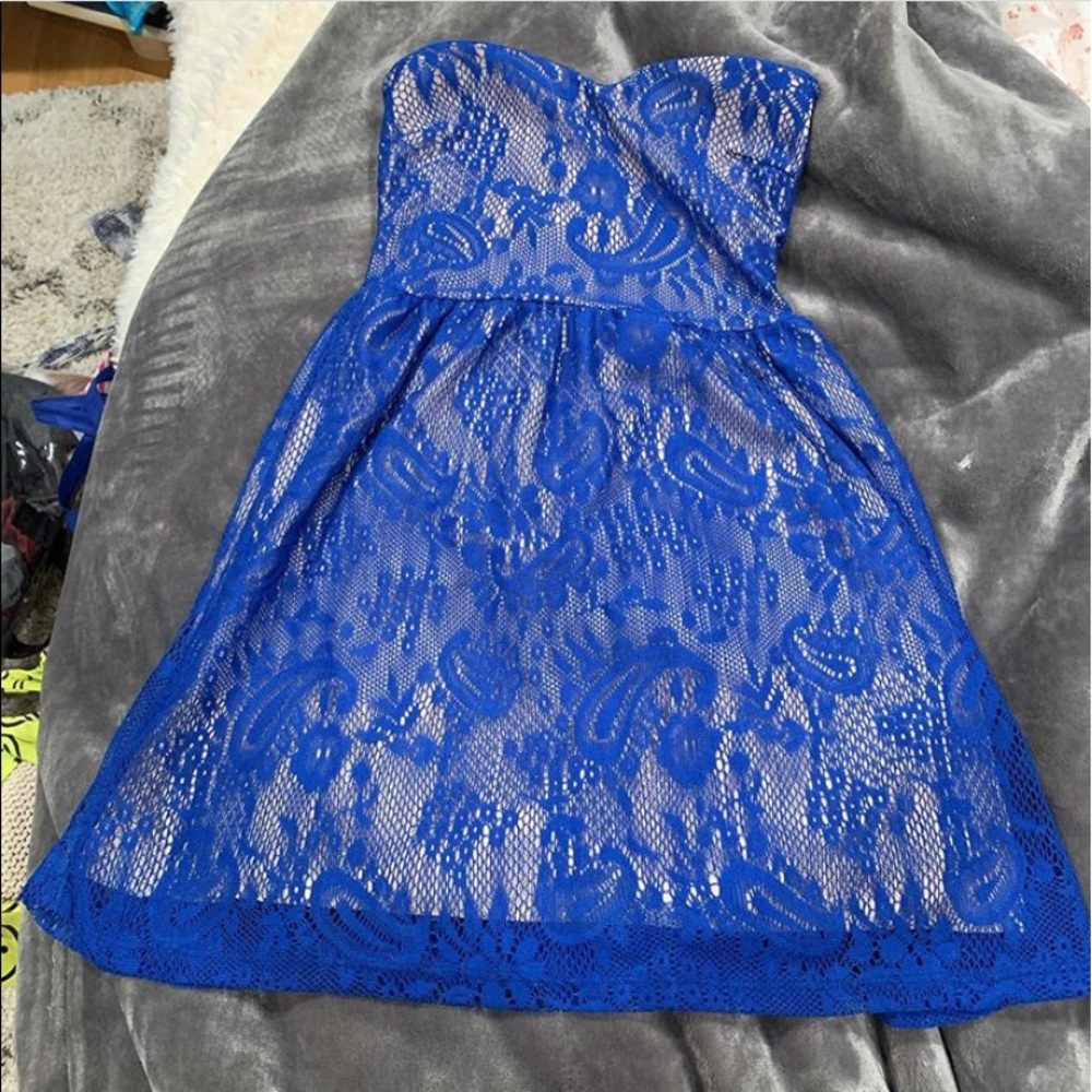 Strapless Blue Lace Mini Dress (never worn!)